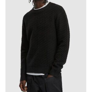 Mode of One Mens Relaxed Fit Diagonal Texture Sweater in Deep Black XL